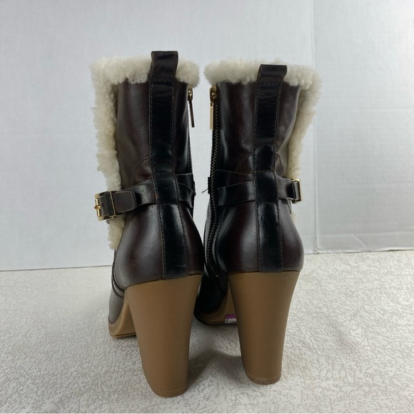 Michael Kors Women 7 Ankle Boots Stress Brown Leather Shearling Detail - Picture 3 of 12